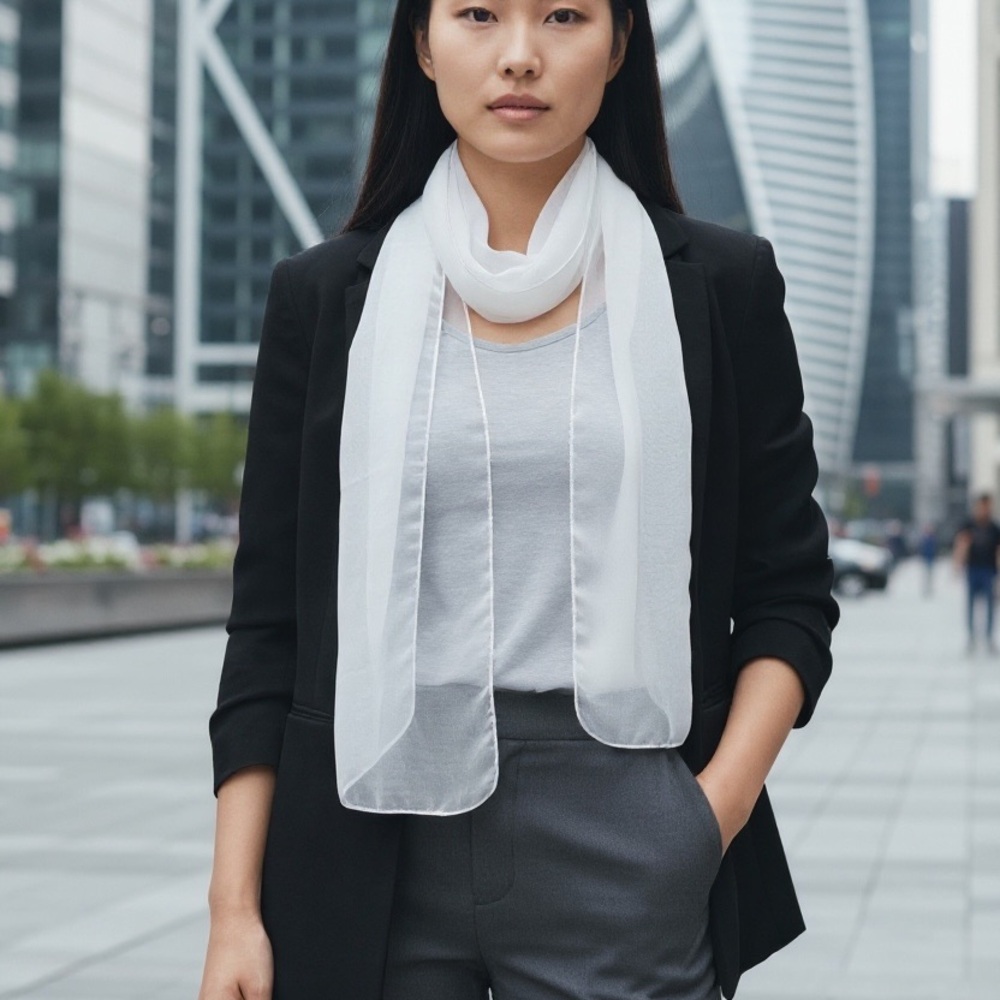 Vintage White Chiffon Long Scarf